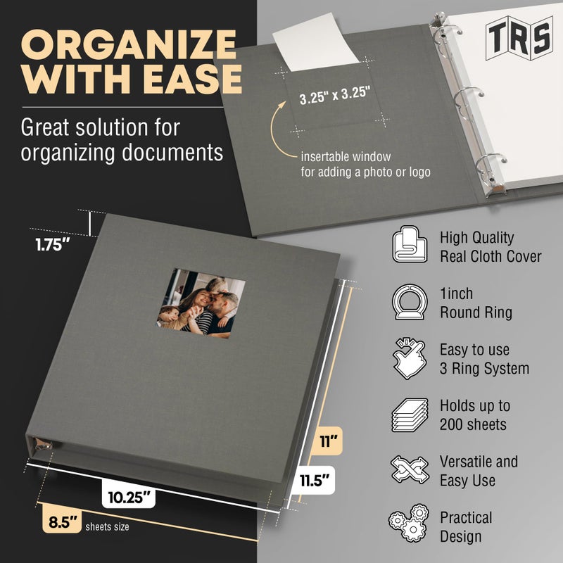 Three Ring Systems Customizable 1-Inch 3-Ring Binder with Linen Cover & Insertable Window â€“ Ideal for Photos, Portfolios, Recipes, and Presentations â€“ Durable, Eco-Friendly â€“ Made in The USA (Dove Gray Linen) - Image 2